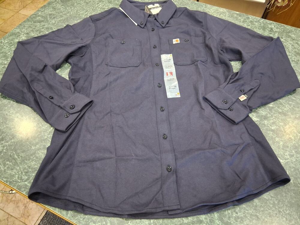 Carhartt Force Womens 2x FR Shirt LS Button Blue Cat 2 Relaxed Side Stretch NWT